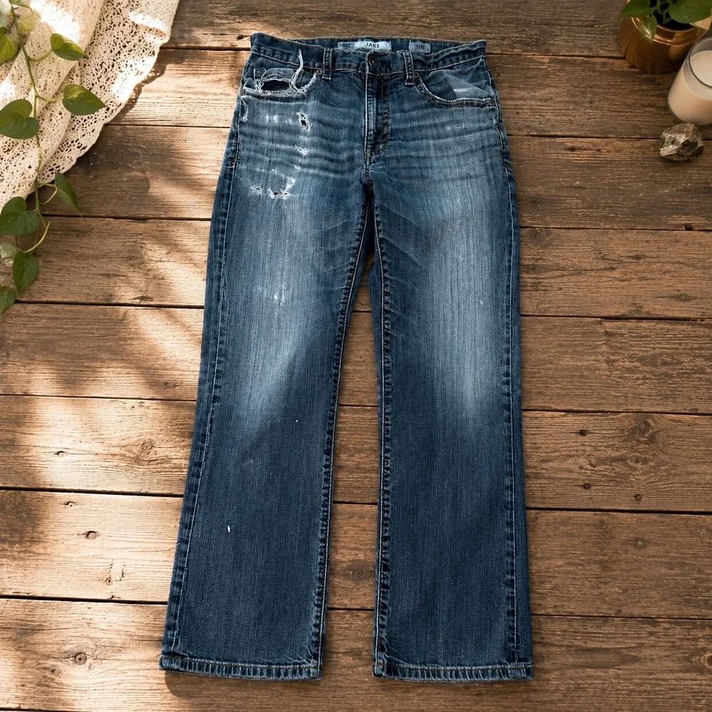 BKE Jake Mens 31R Straight Leg Jeans Distressed Y2K 2000s Grunge Skater